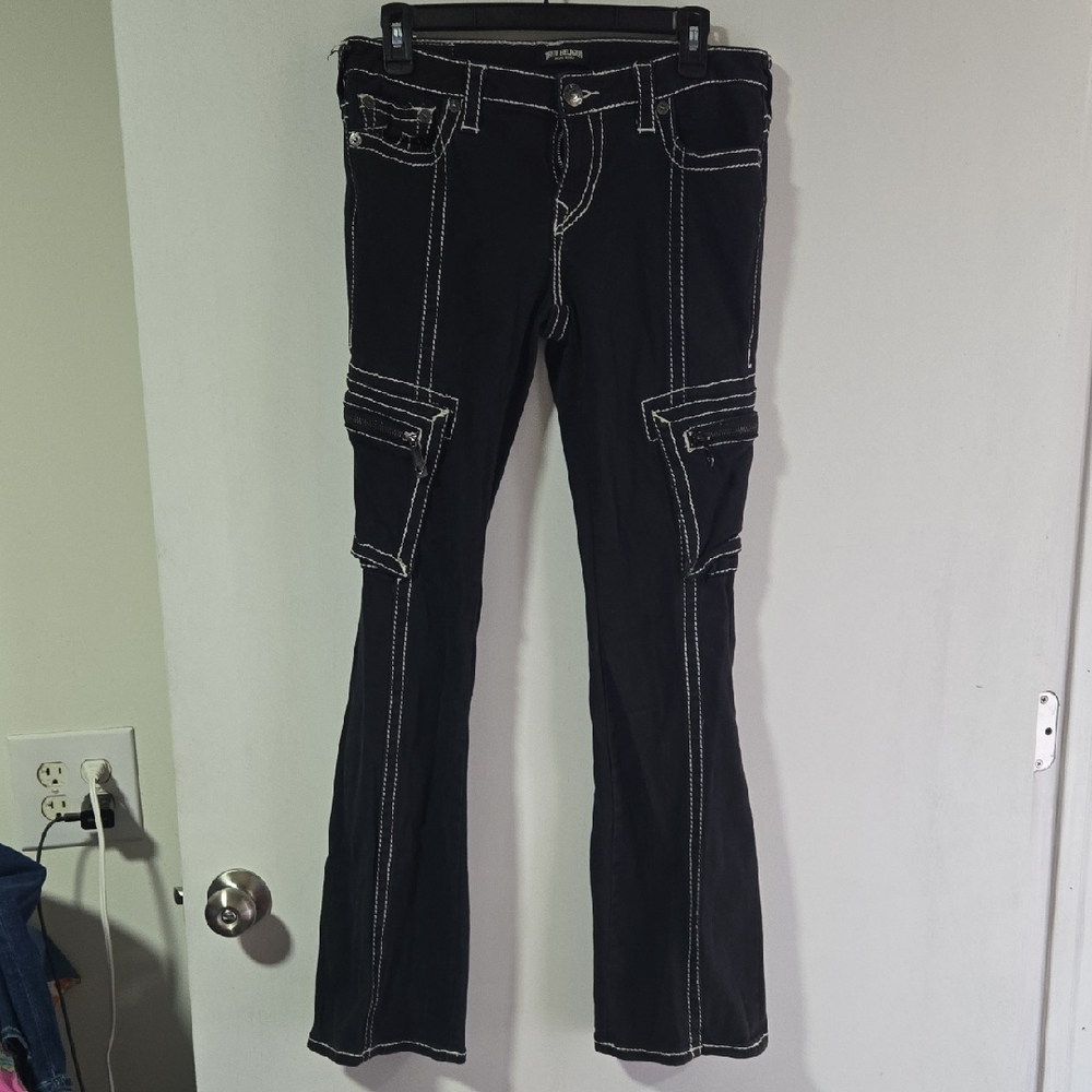 True Religion Black Pants with White Stitching